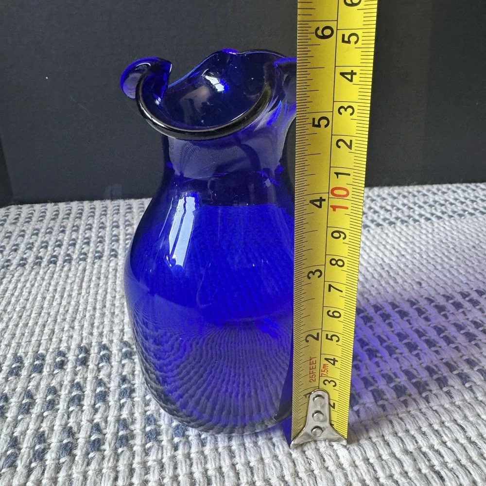 Stunning Vintage Cobalt Blue Ruffled Rim Glass Vase With Bottom Pontil Marking